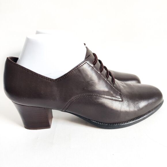 90s Y2K Aerosoles Brown Leather Chunky Block Heel Lace-up Academia Witch Size 8 - Picture 1 of 8